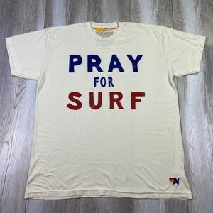 Aviator Nation Shirt Mens XL Cream White Pray for Surf Short Sleeve Beach Casual